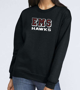 EMS HAWKS on black Gildan Crewneck Sweatshirt (Youth Sizes Available)