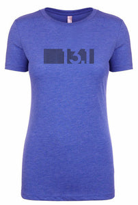 Woman's short sleeve tshirt "13.1 barcode" black on royal blue by Endurance Apparel