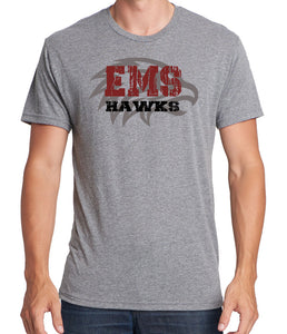 EMS HAWKS DISTRESSED W/HAWK Tri Blend Short Sleeve Tee (Available in Youth Sizes)