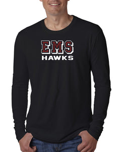 EMS HAWKS on black Long sleeve T-Shirt (Available in Youth Sizes)