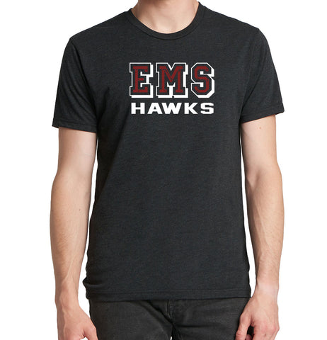 EMS HAWKS on black Tri Blend Short Sleeve Tee (Available in Youth Sizes)