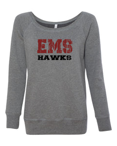 EMS HAWKS DISTRESSED Bella & Canvas Wide Neck Sweatshirt