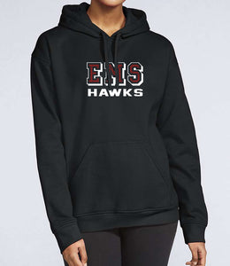 EMS HAWKS on black Gildan hoodie (Youth Sizes Available)
