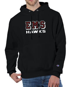 EMS HAWKS on black Reverse Weave Champion Hoodie Sweatshirt