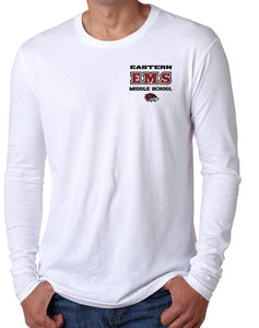 EMS LEFT CHEST on white Long sleeve T-Shirt (Available in Youth Sizes)