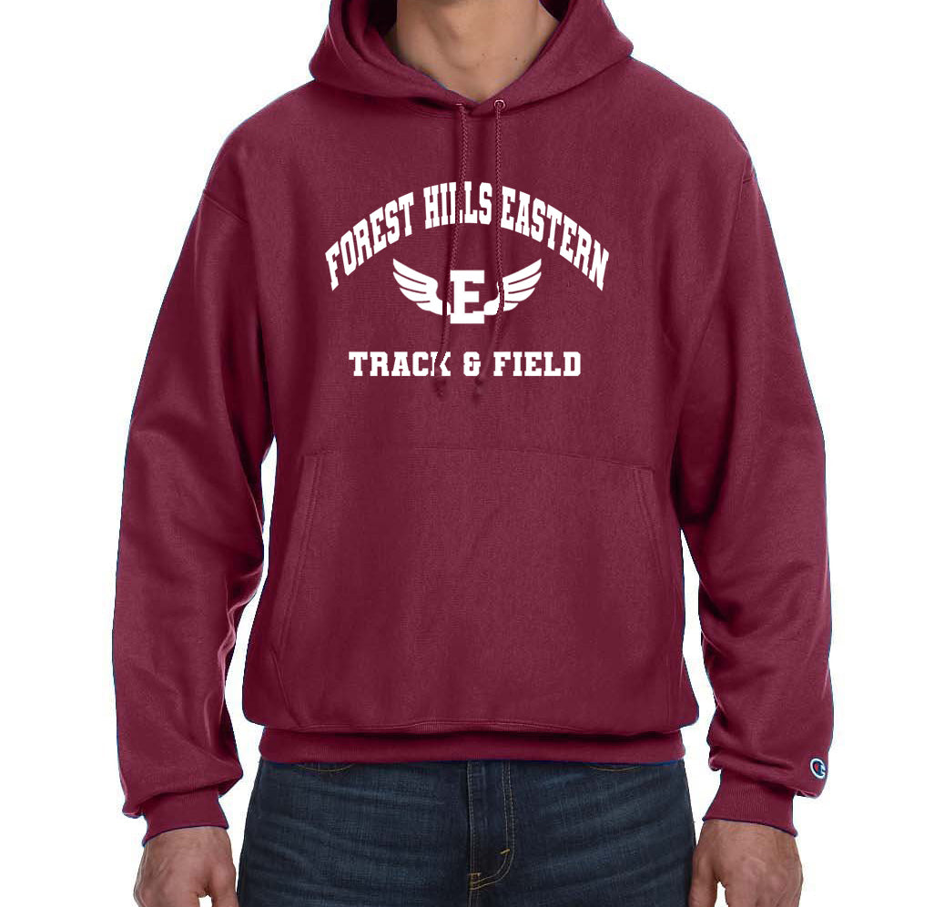 FOREST HILLS EASTERN TRACK & FIELD Cardinal Reverse Weave Champion Hoodie Sweatshirt