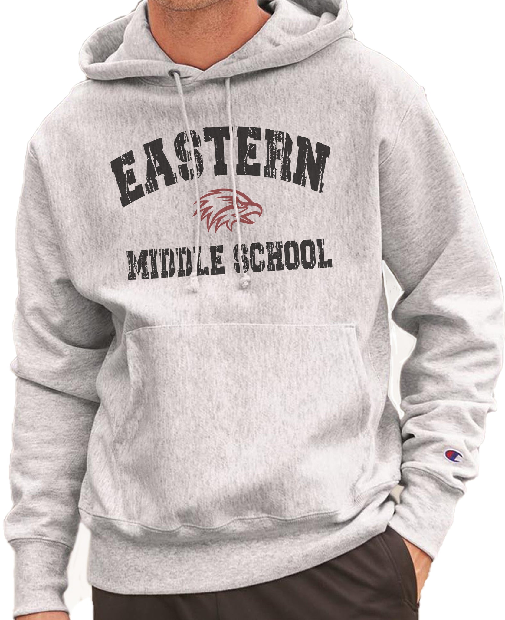 EMS EASTERN MIDDLE SCHOOL DISTRESSED  Reverse Weave Champion Hoodie Sweatshirt