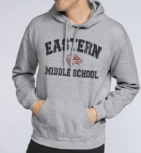 EMS EASTERN MIDDLE SCHOOL DISTRESSED Gildan hoodie (Youth Sizes Available)