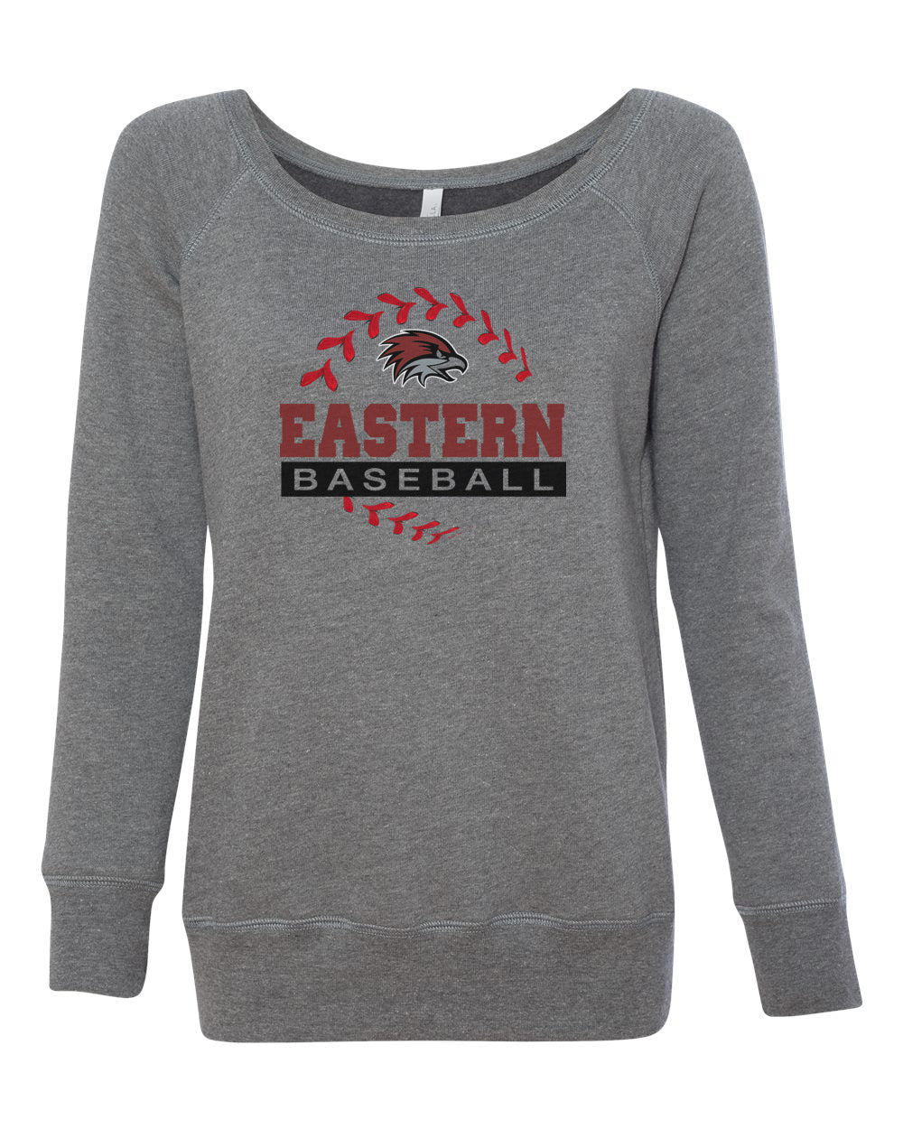 EASTERN BASEBALL SEAMS Bella & Canvas Wide Neck Sweatshirt grey