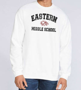 EMS EASTERN MIDDLE SCHOOL DISTRESSED Gildan Crew Sweatshirt White (Youth Sizes Available)