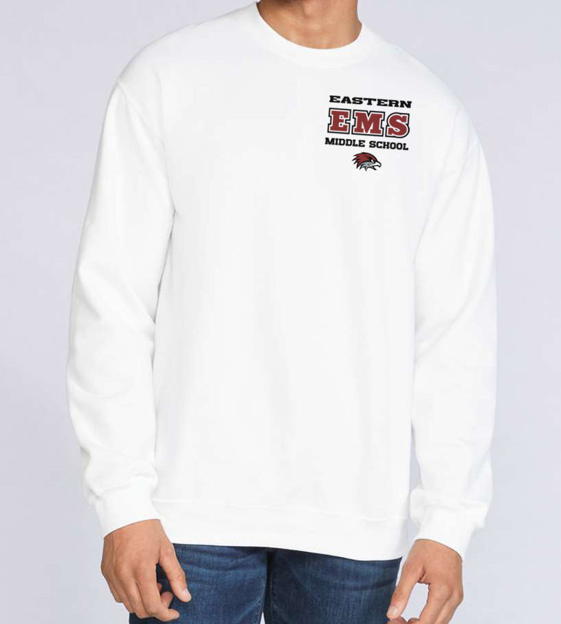 EMS LEFT CHEST Gildan Crew Sweatshirt White (Youth Sizes Available)