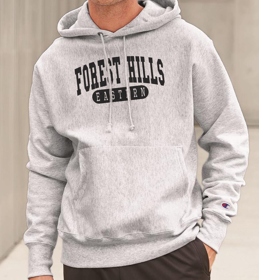 FOREST HILLS EASTERN in BLACK Reverse Weave Champion Hoodie Sweatshirt