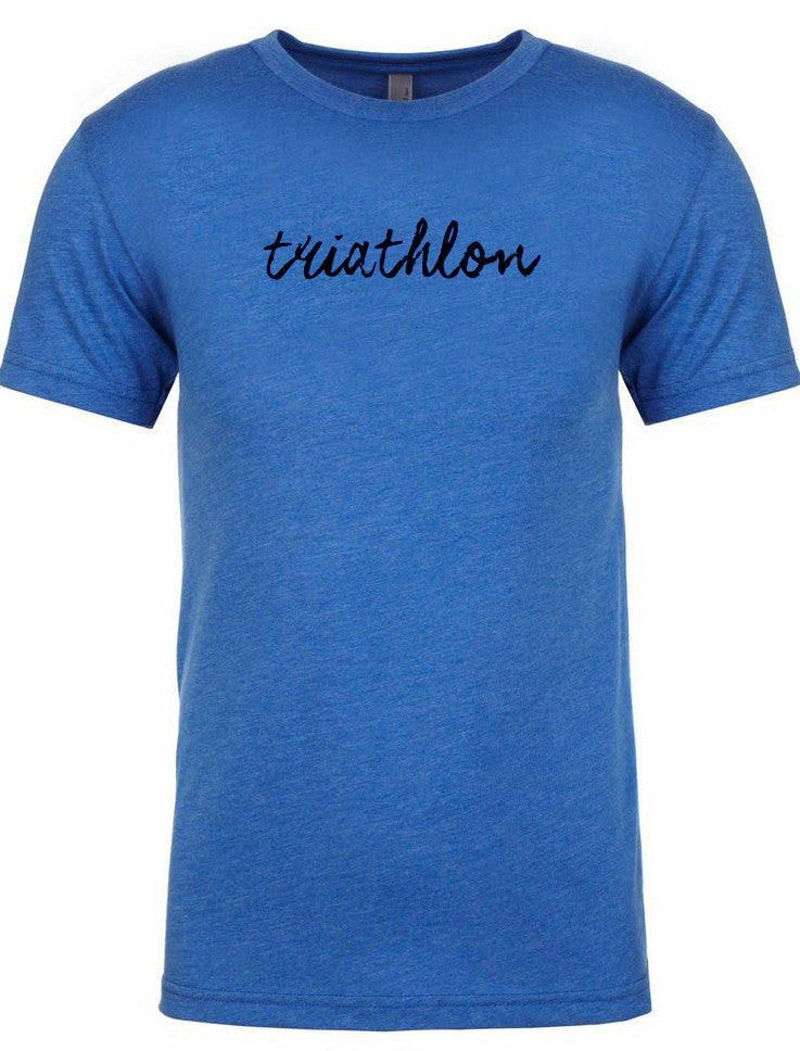 Men's short sleeve tshirt "triathlon" black on blue by Endurance Apparel