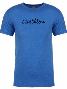 Men's short sleeve tshirt "triathlon" black on blue by Endurance Apparel