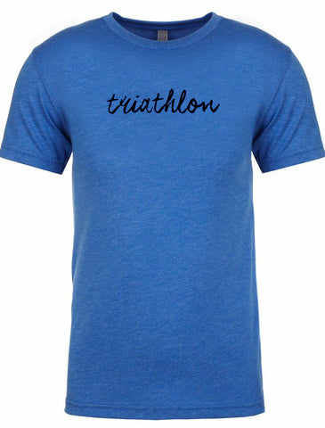 Men's short sleeve tshirt "triathlon" black on blue by Endurance Apparel