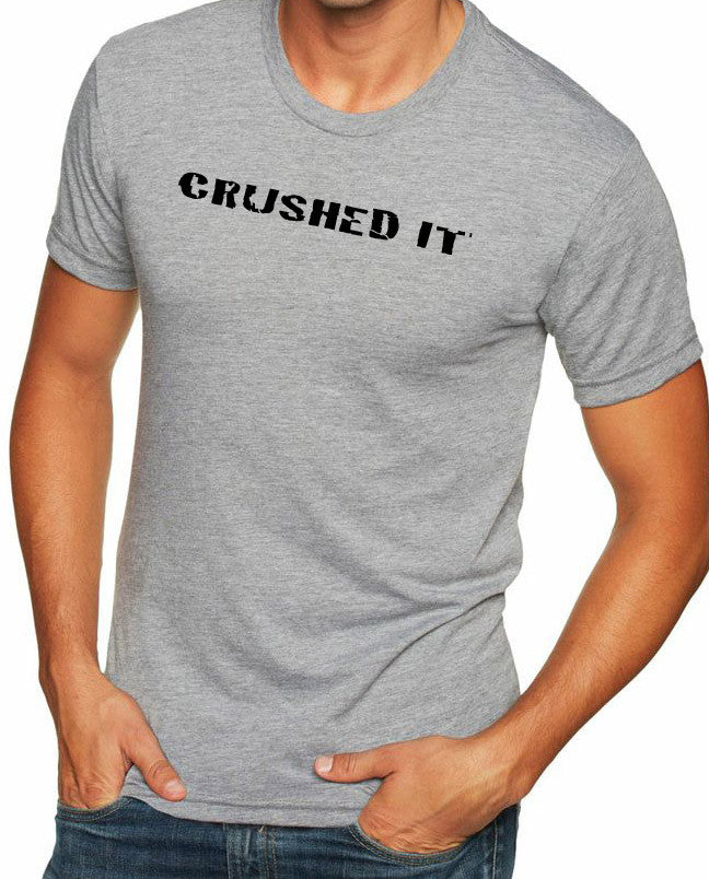 Men's short sleeve triathlon tshirt "crushed it" black on grey by Endurance Apparel