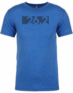 Marathon tshirt for men "26.2 bar code" Athletic Fit Short Sleeve Royal Blue by Endurance Apparel