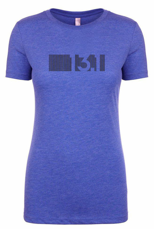 Woman's short sleeve tshirt "13.1 barcode" black on royal blue by Endurance Apparel
