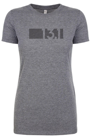 Woman's short sleeve tshirt "13.1 barcode" black on grey by Endurance Apparel