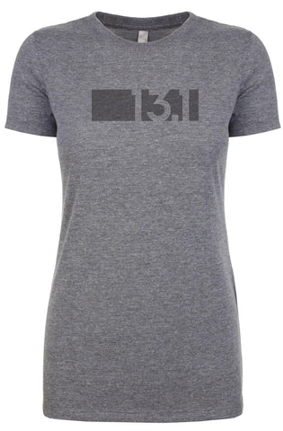 Woman's short sleeve tshirt "13.1 barcode" black on grey by Endurance Apparel