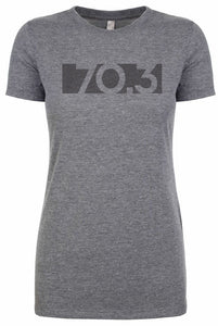 Woman's short sleeve tshirt "70.3 barcode" black on grey by Endurance Apparel